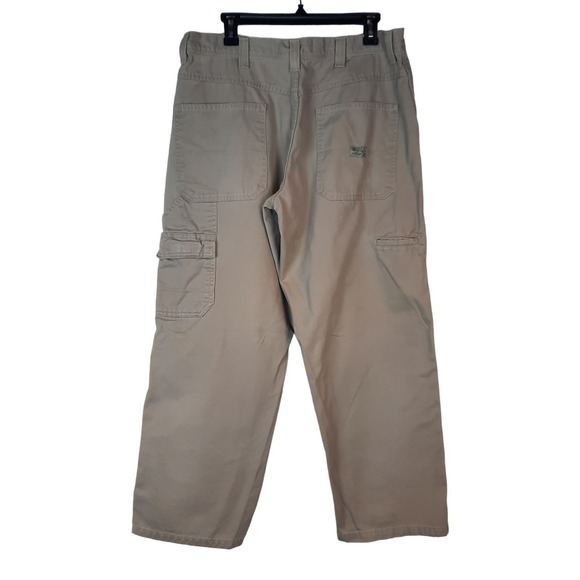 WRANGLER AUTHENTIC MEN'S KHAKI CARGO‎ RELAXED WORK WEAR COTTON PANTS SIZE 36X30 - Picture 2 of 8